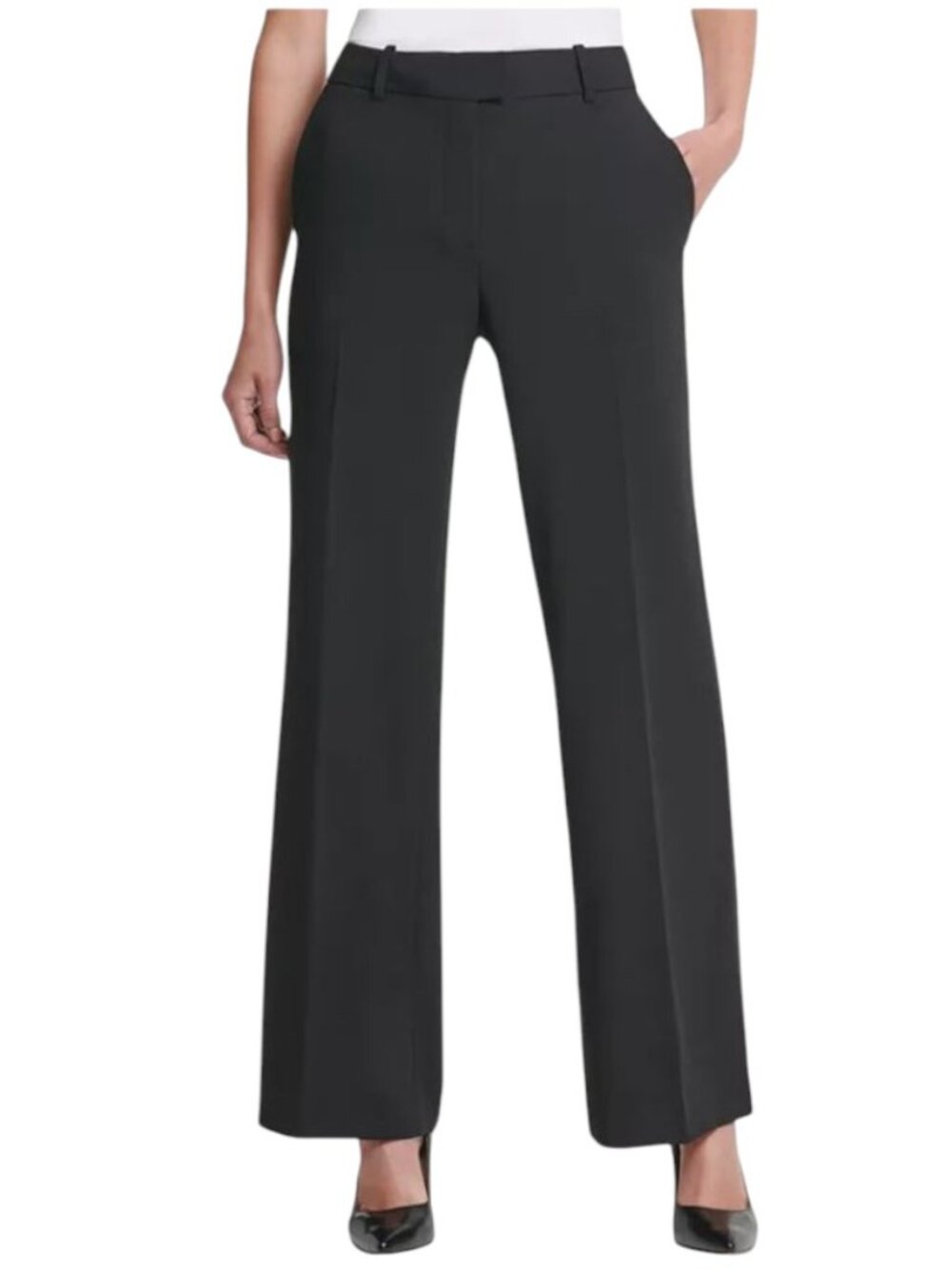 DKNY Women's Slant-Pocket Wide-Leg Mid Rise Stretch Black Pants Size 6 NWOT